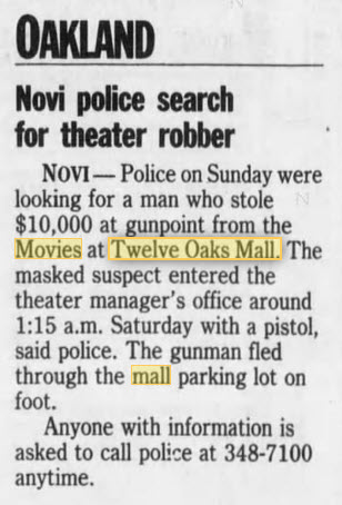 Movies at Twelve Oaks - Robbery Report July 15 1991 (newer photo)